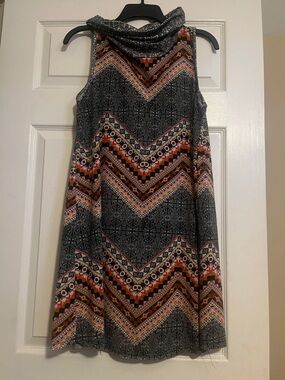 Angie Sleeveless Chevron Print Mini Dress - Black, Brown & Orange